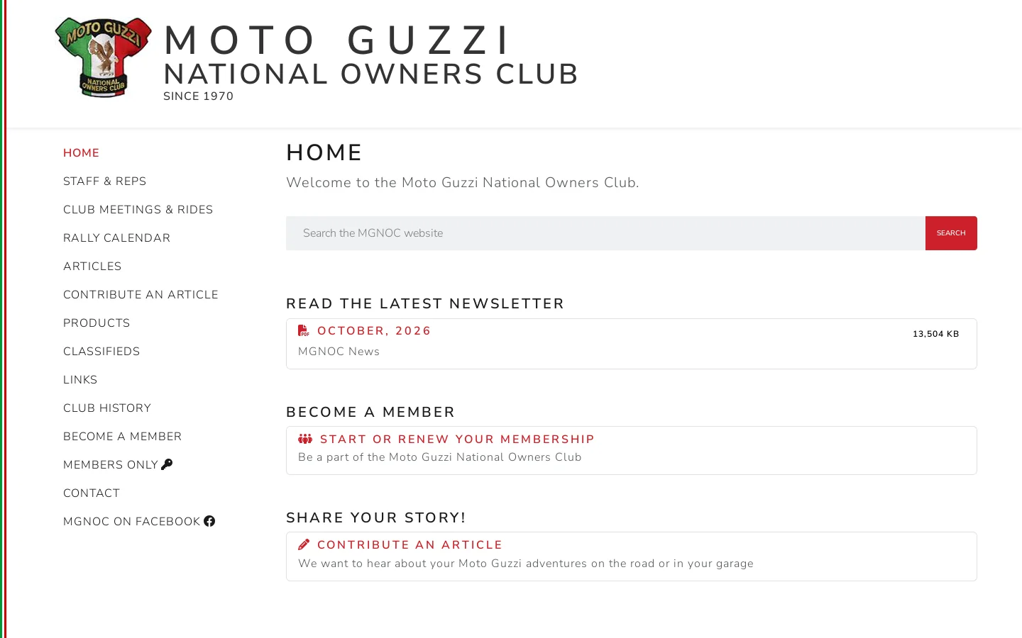 Moto Guzzi National Owners Club - Home Homepage screenshot