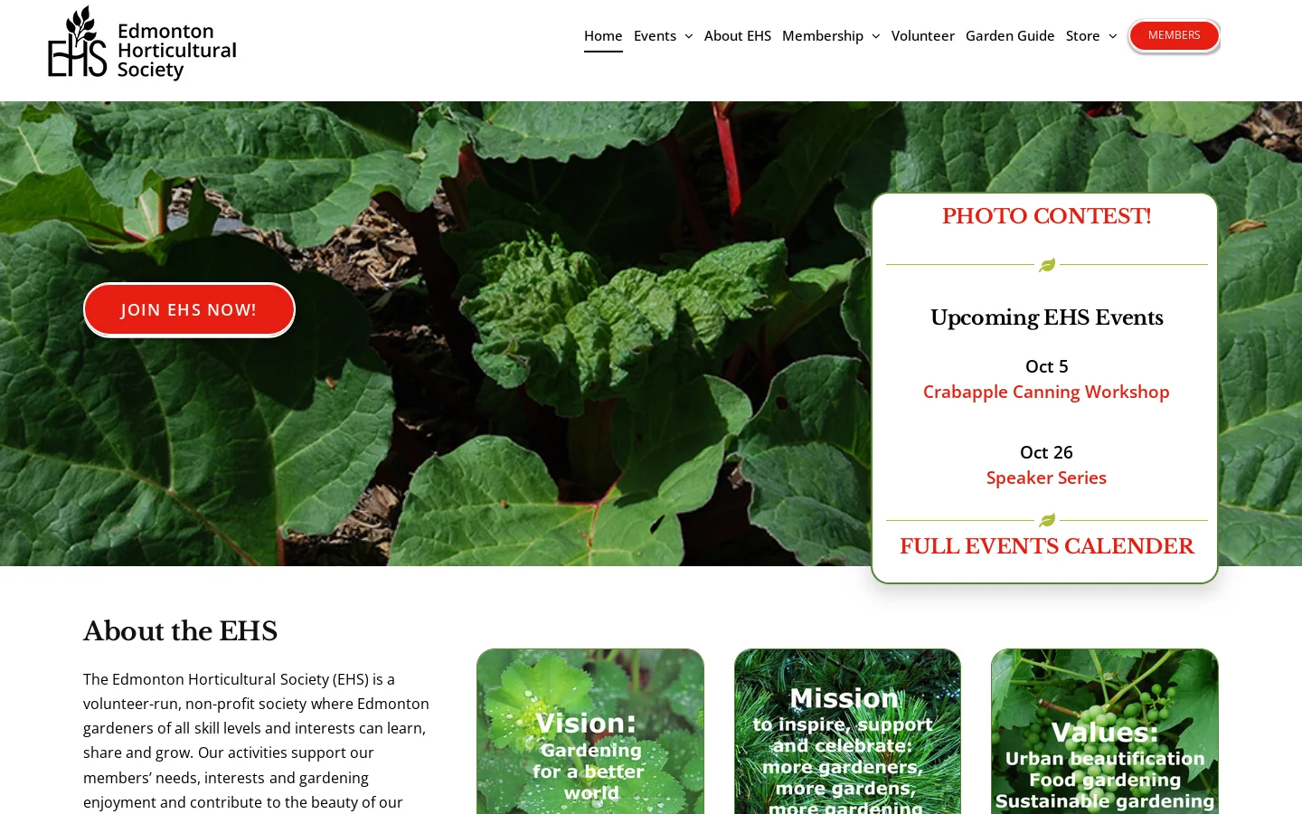 Edmonton Horticultural Society Homepage screenshot