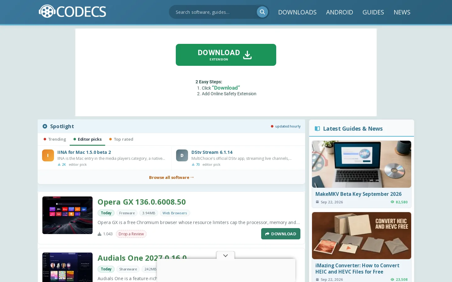 CODECS.COM: Latest & Fastest Free Downloads! Homepage screenshot