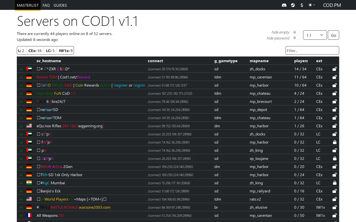 COD1 v1.1 Homepage screenshot