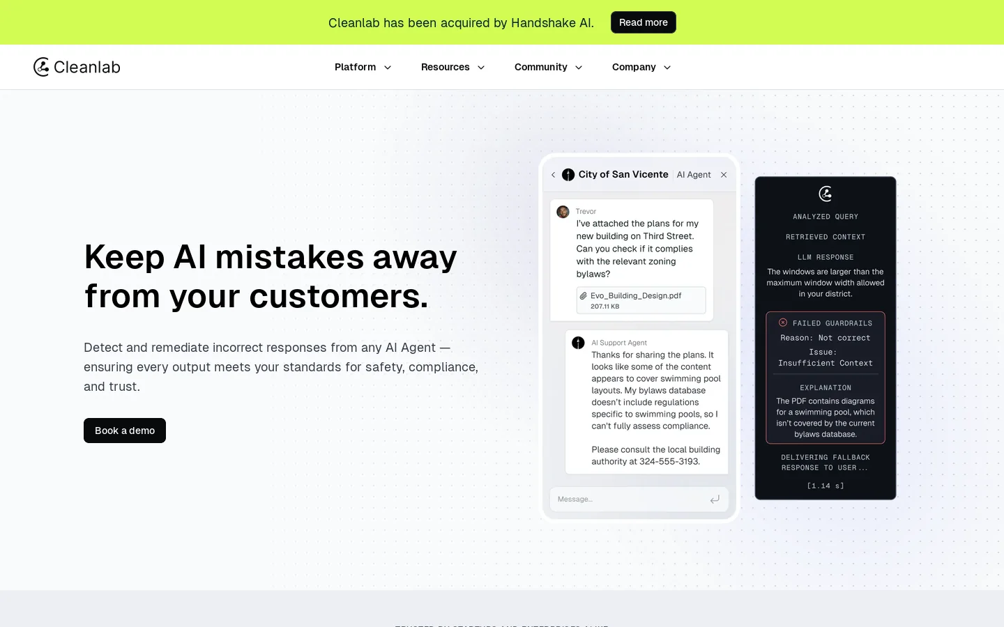 Cleanlab Homepage screenshot
