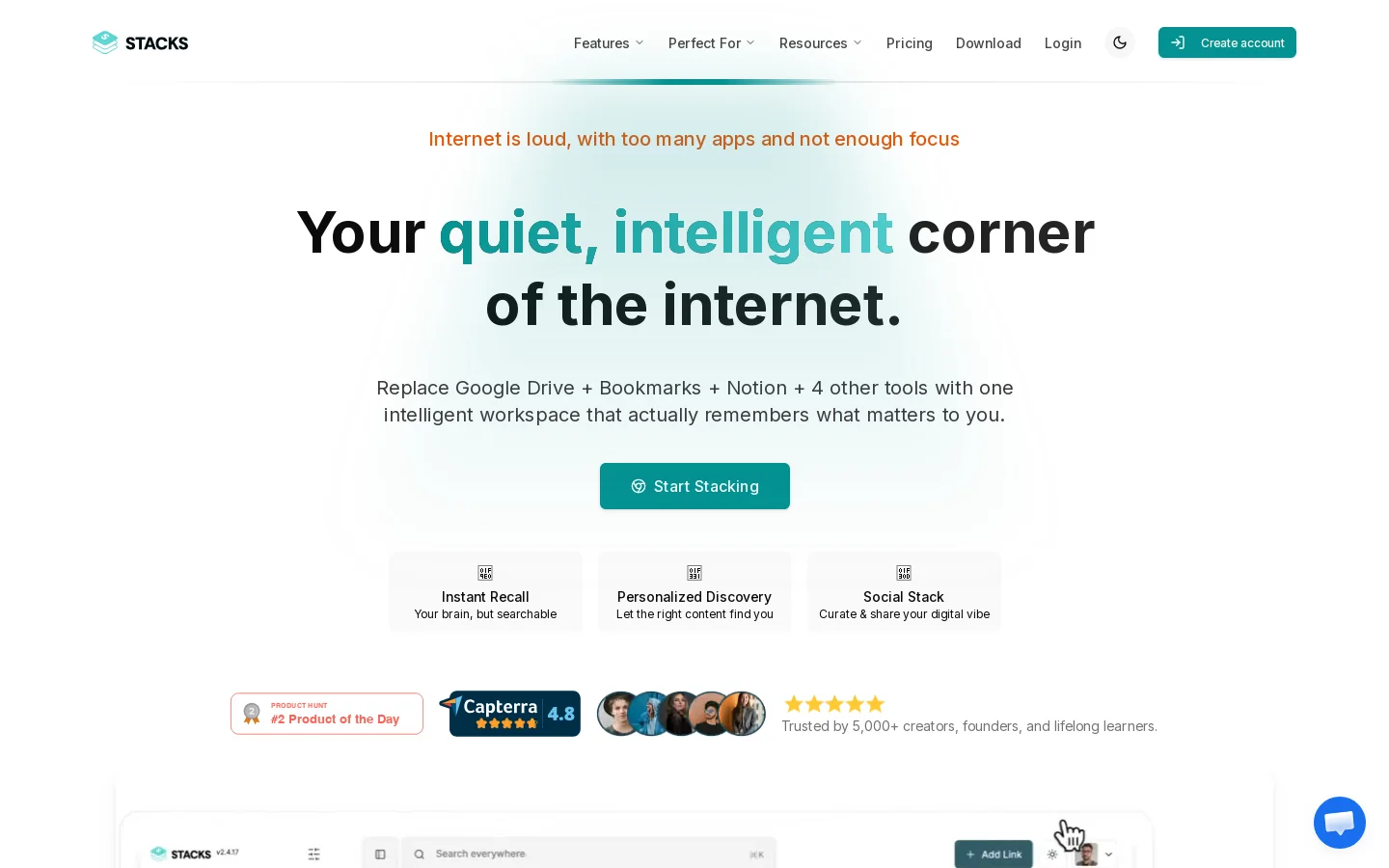 Stacks | Own Your Digital Footprint with Personal AI Homepage screenshot