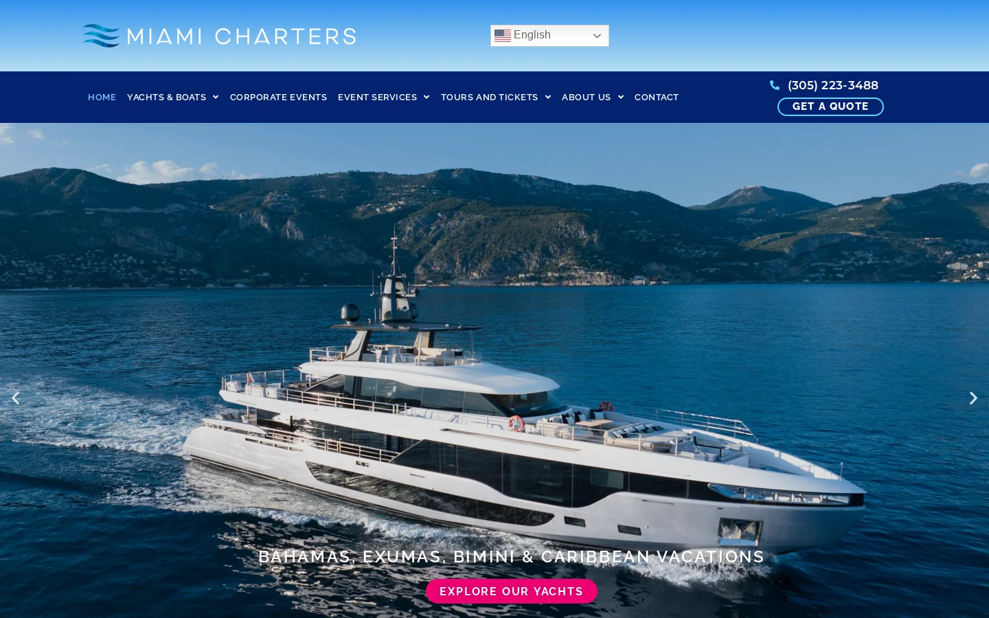 Miami Yacht Charters - Luxury Yacht Rentals in Florida and The Bahamas Homepage screenshot