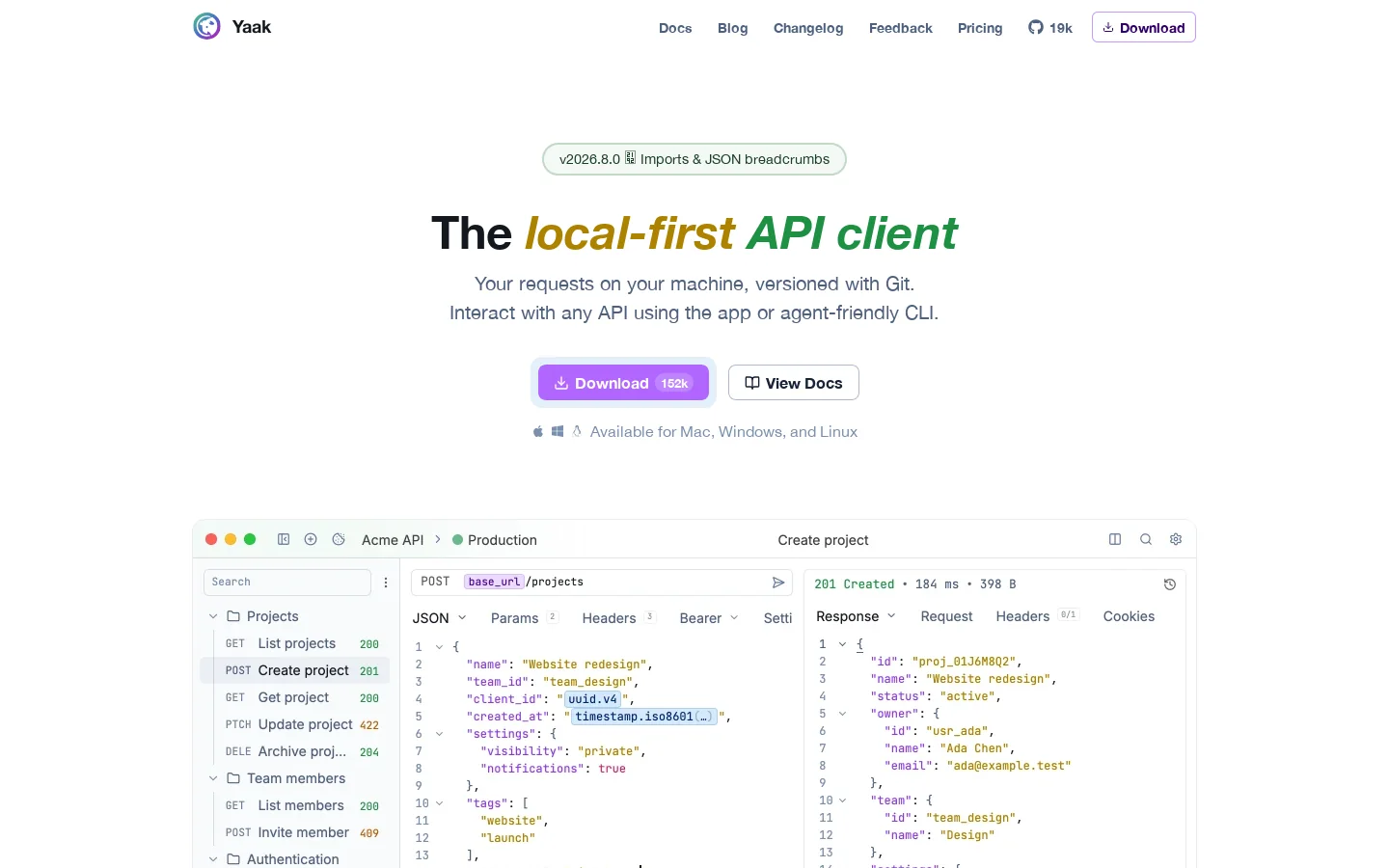 Yaak Homepage screenshot