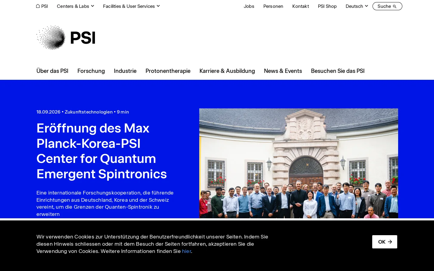 Paul Scherrer Institute PSI Homepage screenshot