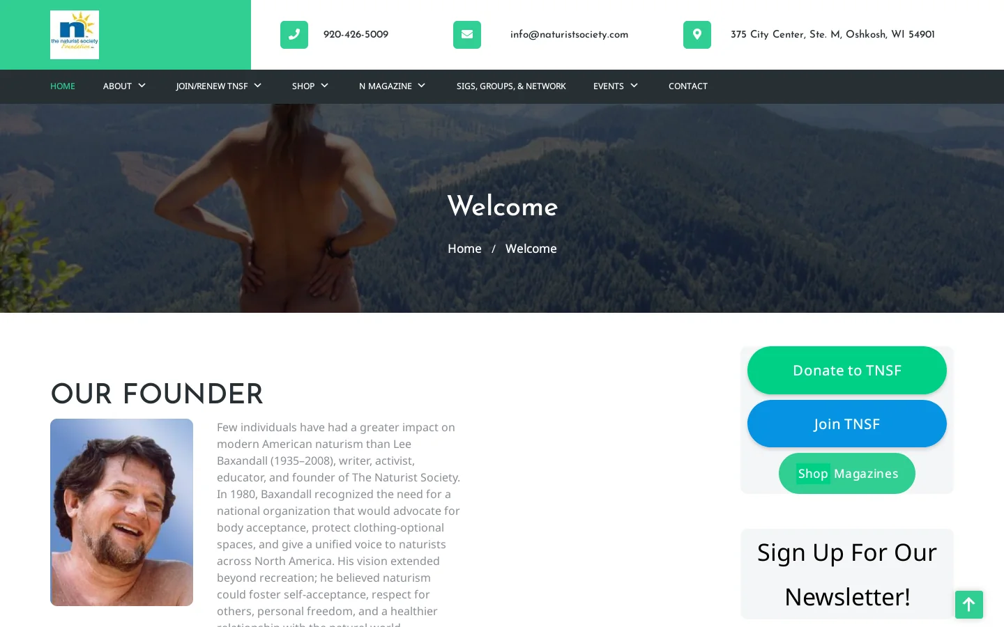 Naturist Society Foundation Homepage screenshot