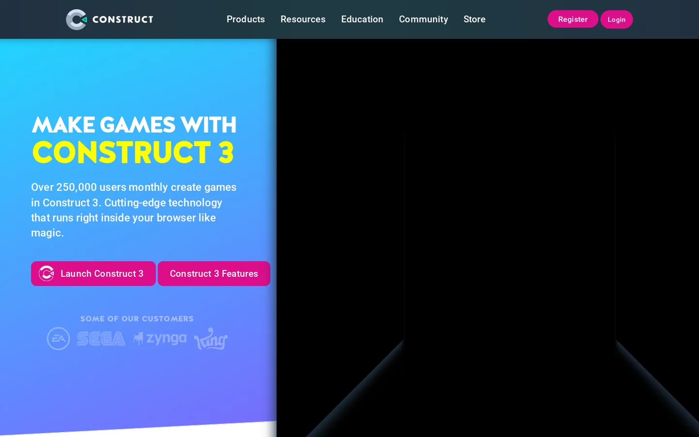 Construct 3 Homepage screenshot