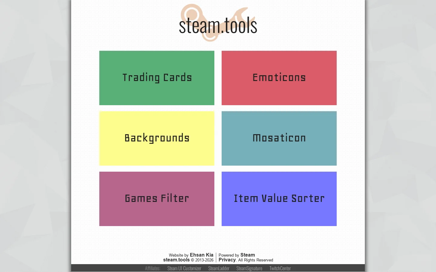 Steam Tools Hub Homepage screenshot