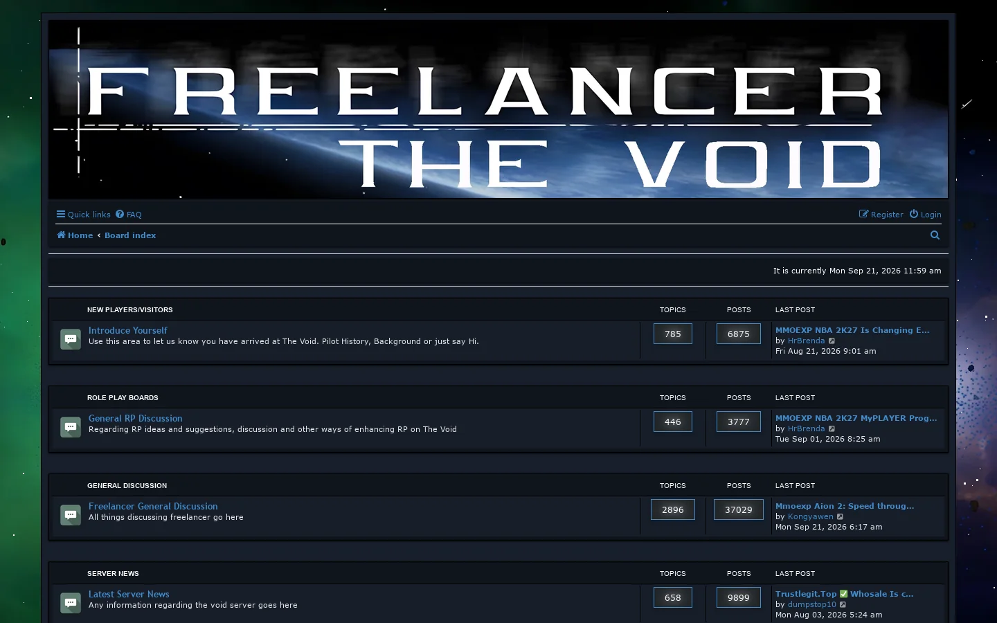 Freelancer - The Void - Index page Homepage screenshot