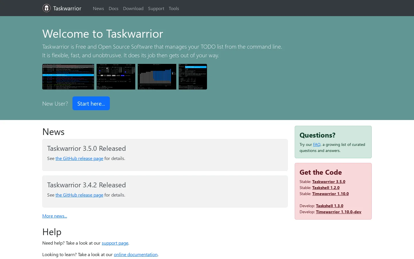 Taskwarrior Homepage screenshot