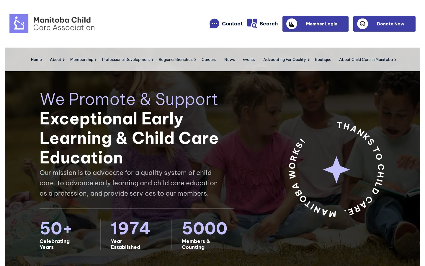 Manitoba Child Care Association Homepage screenshot