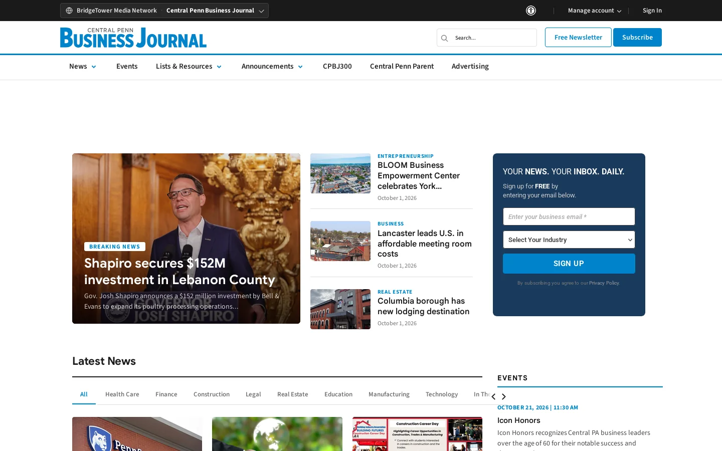 Central Penn Business Journal Homepage screenshot