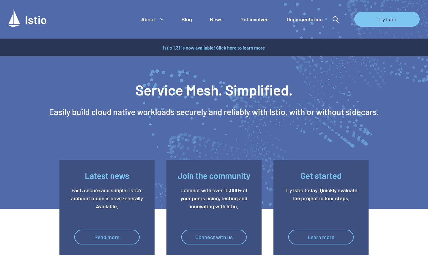 Istio Homepage screenshot