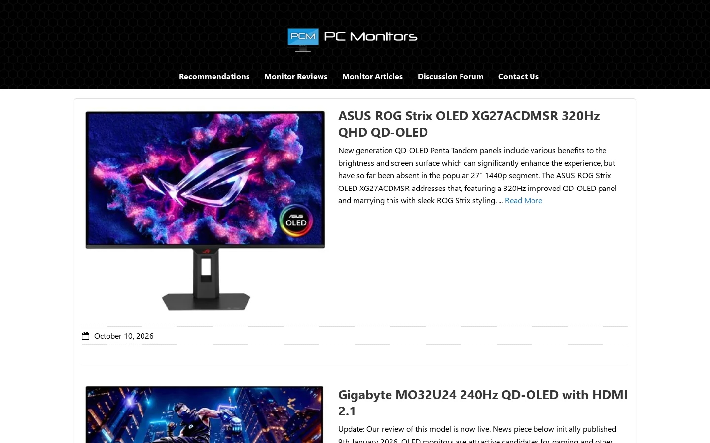 PC Monitors Homepage screenshot