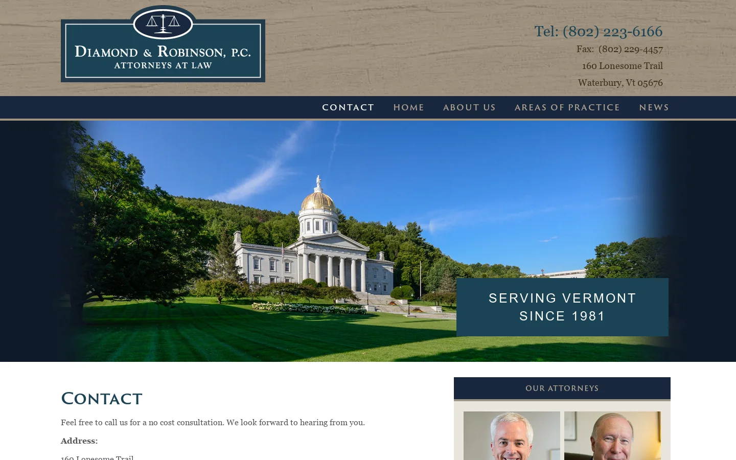 Diamond & Robinson, Attorneys at Law Homepage screenshot