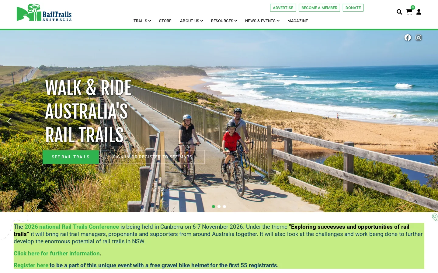 Rail Trails Australia Homepage screenshot
