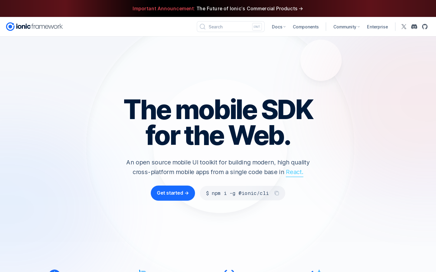 Ionic Framework Homepage screenshot
