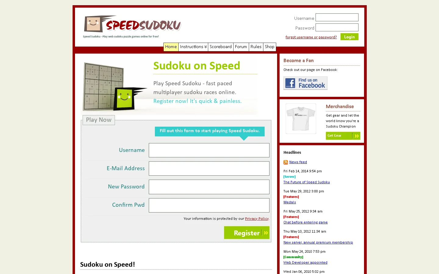 Speed Sudoku Homepage screenshot