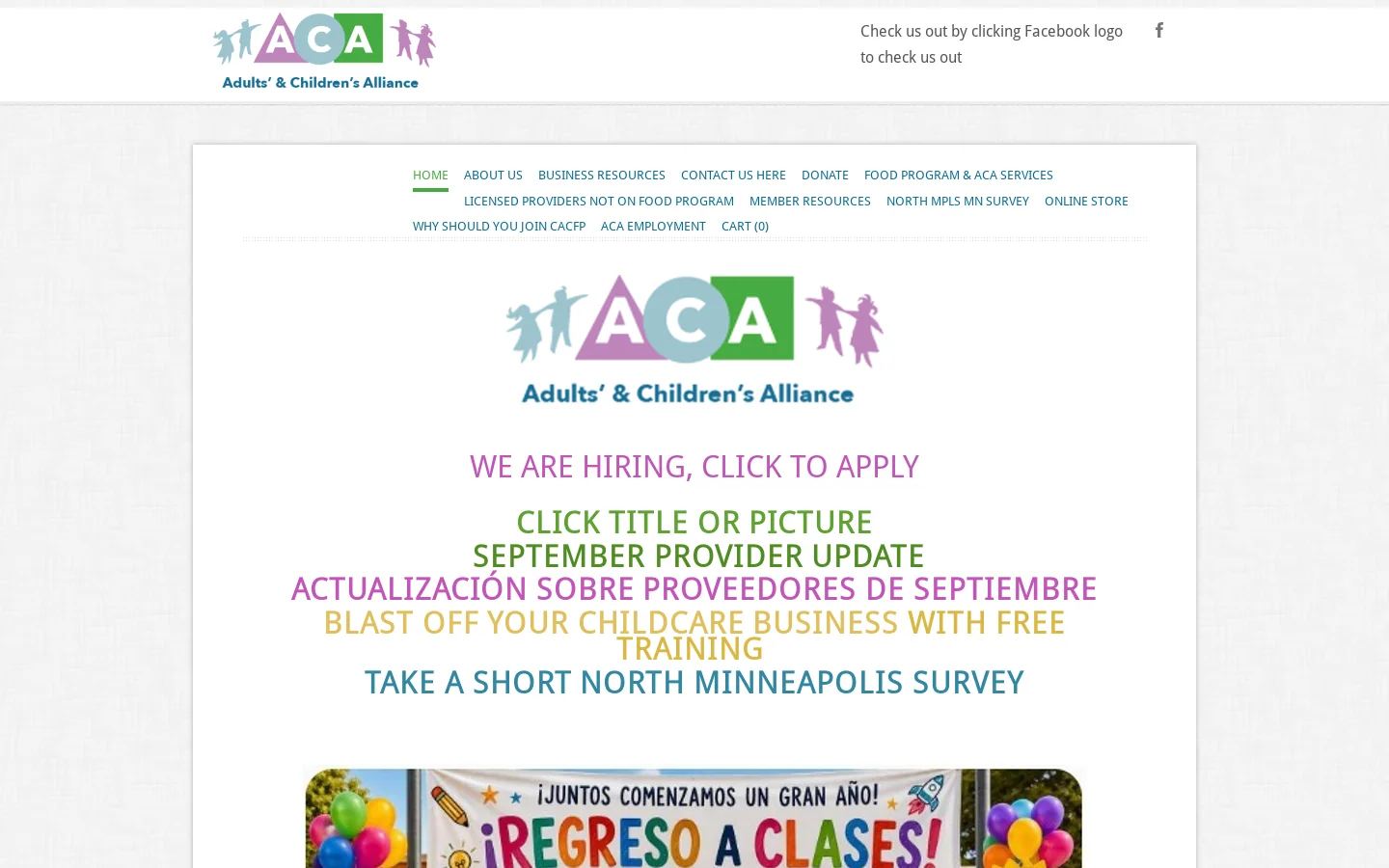 ACA | Supporting Family Childcare & CACFP Sponsorship Homepage screenshot