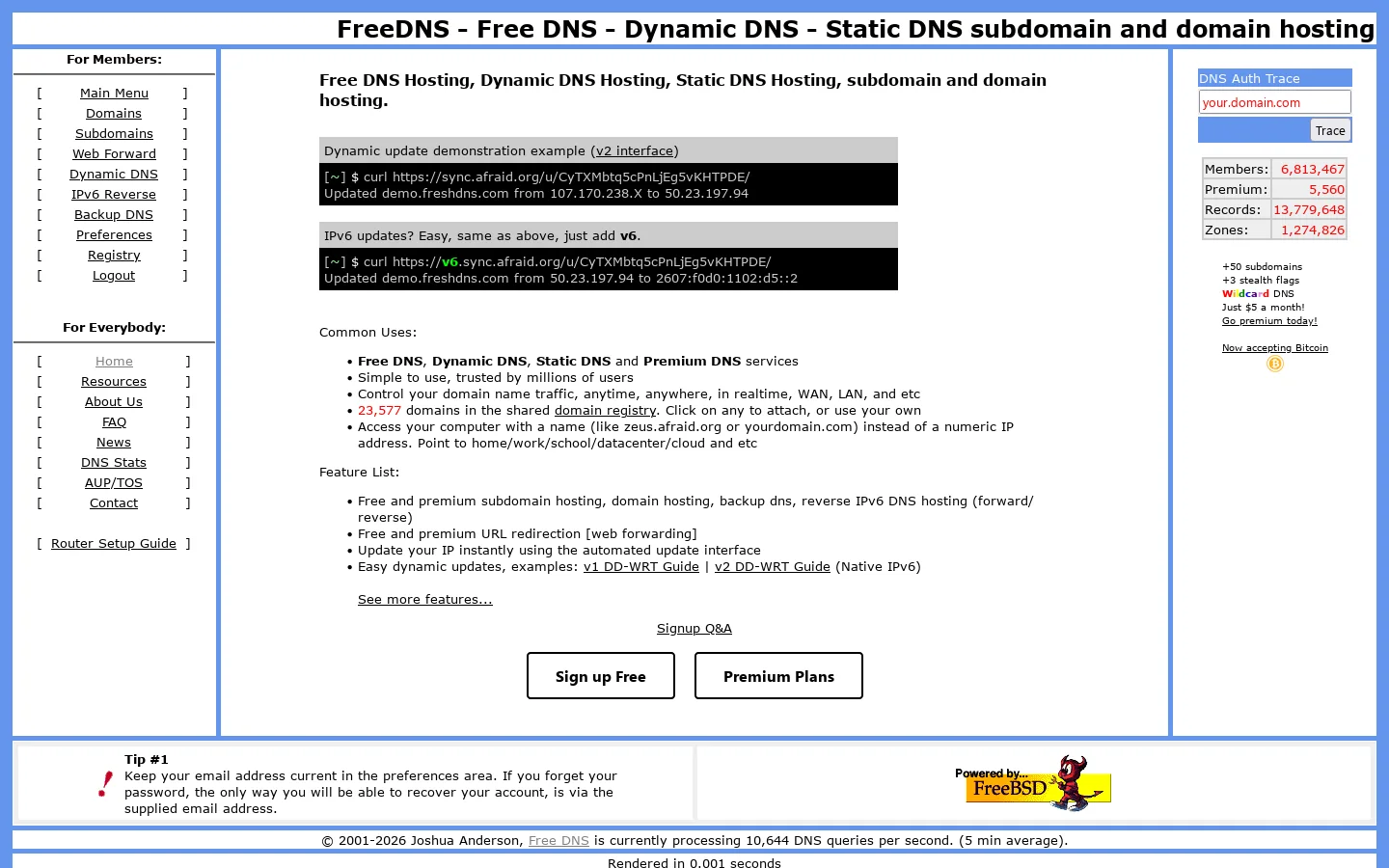 FreeDNS Homepage screenshot