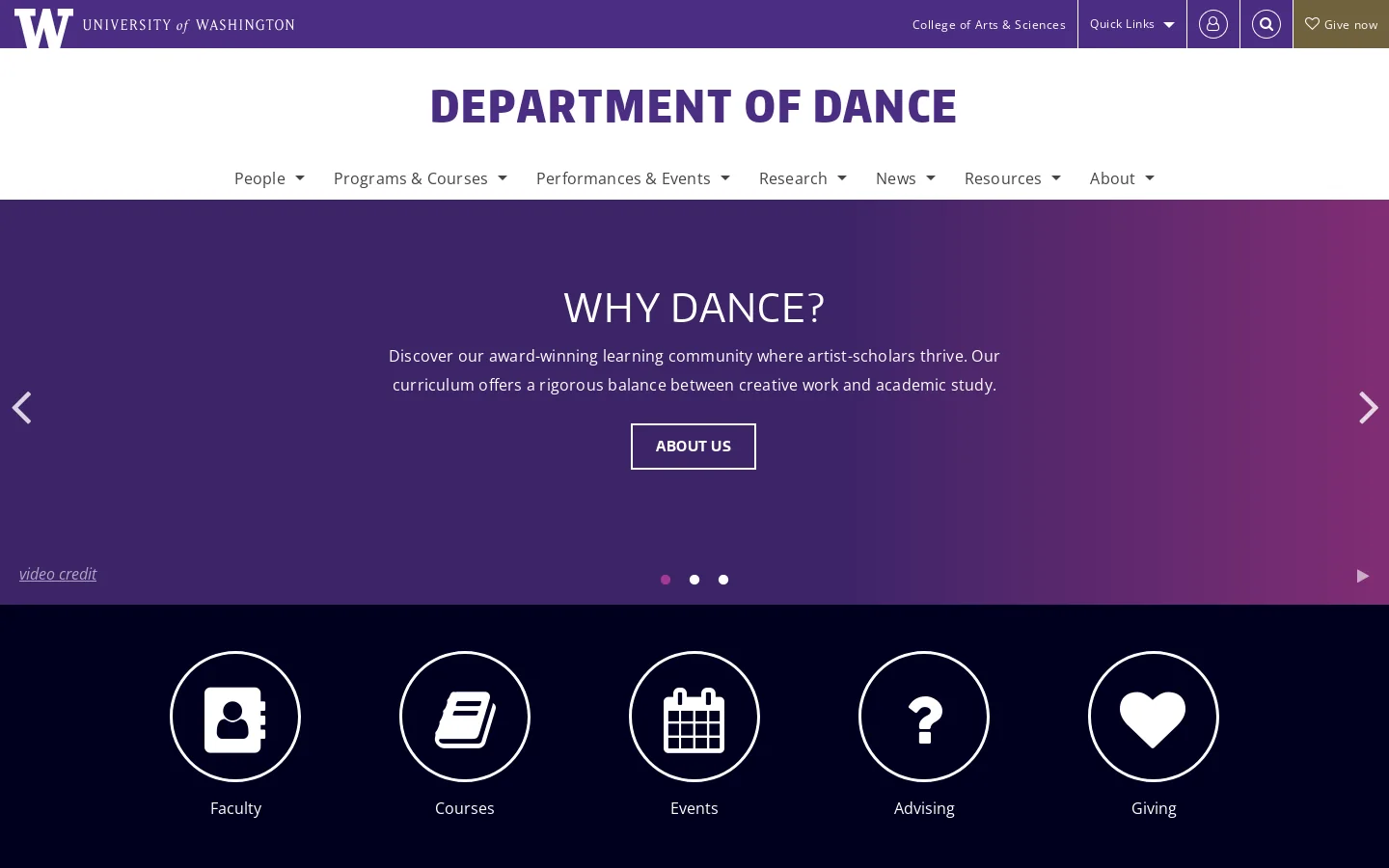 Home | Department of Dance | University of Washington Homepage screenshot