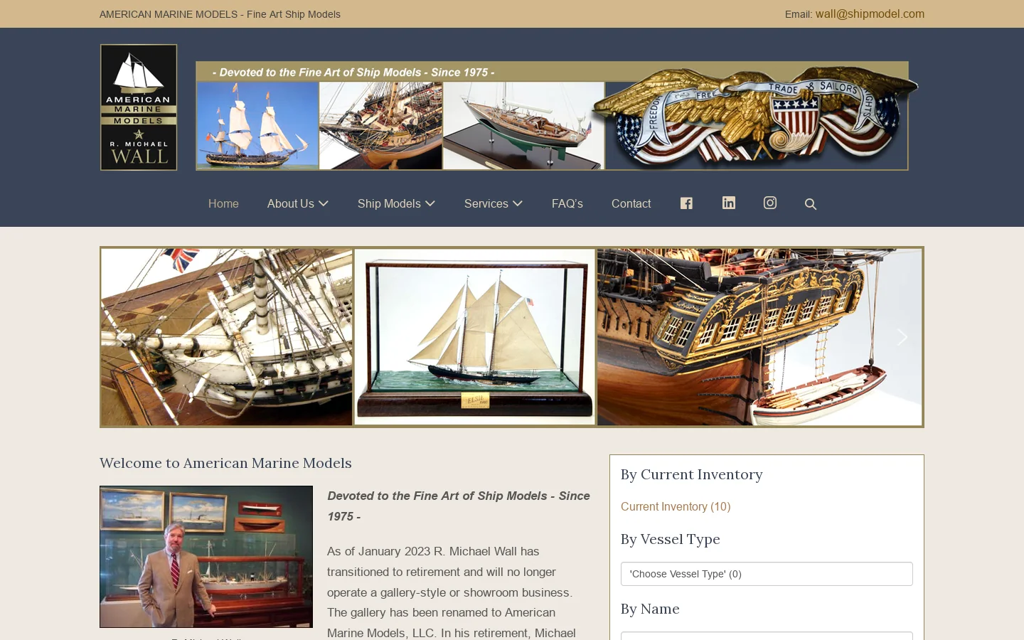 Ship Models, Custom Models, Restoration, Appraisals, Custom Display Units Homepage screenshot