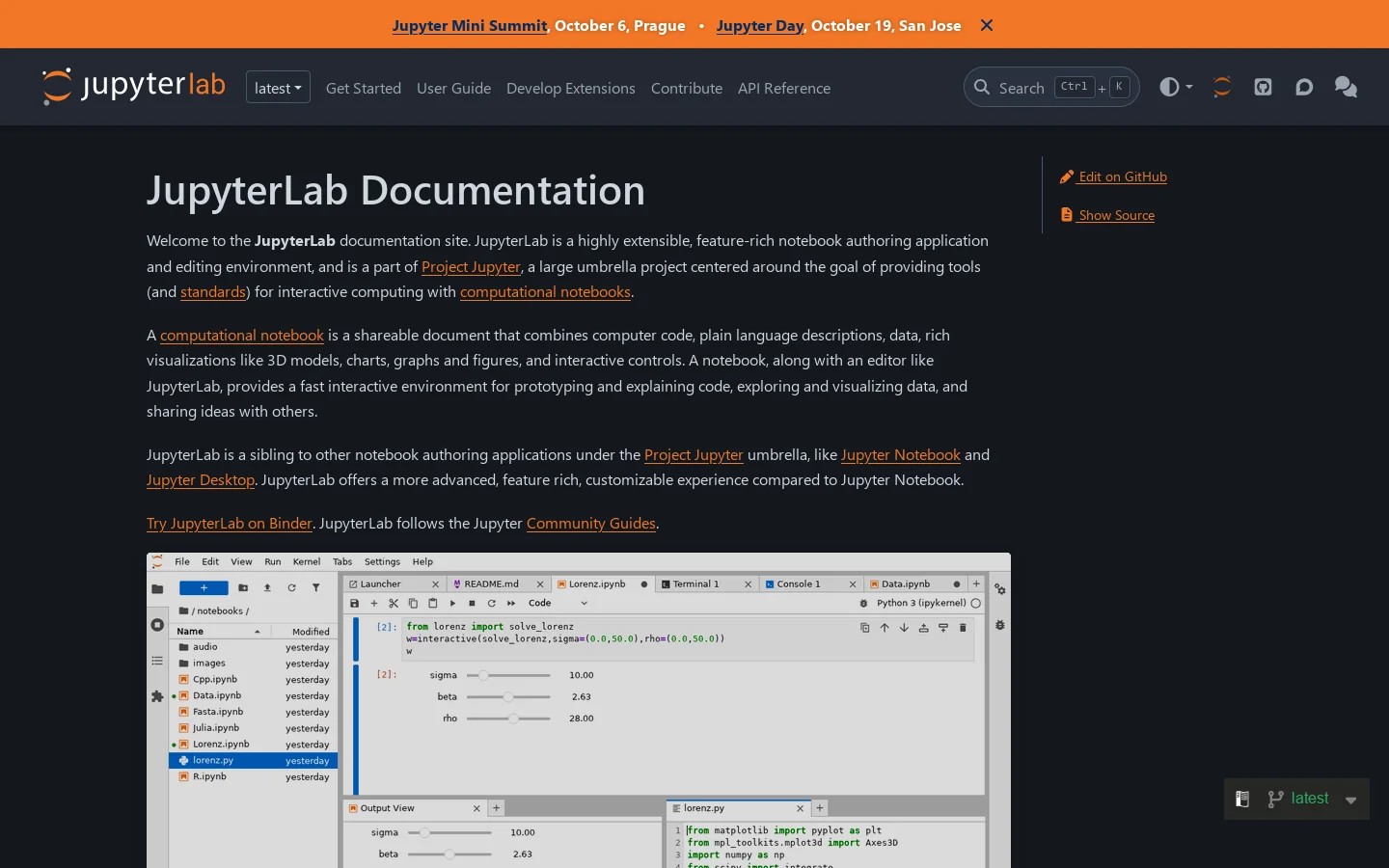 JupyterLab Documentation Homepage screenshot