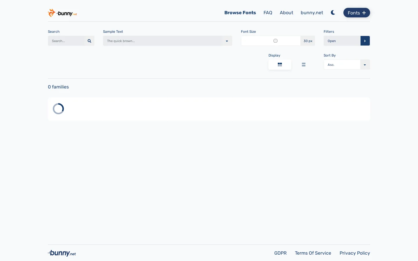 Bunny Fonts | Explore Faster & GDPR friendly Fonts Homepage screenshot