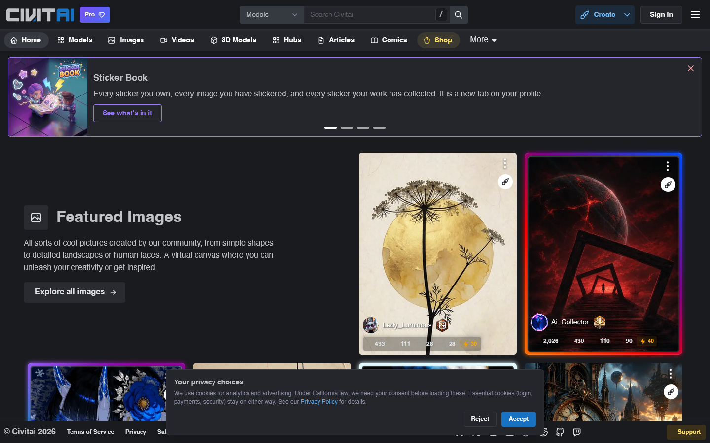 Civitai Homepage screenshot