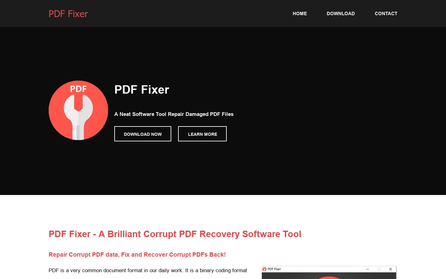PDF Fixer Homepage screenshot