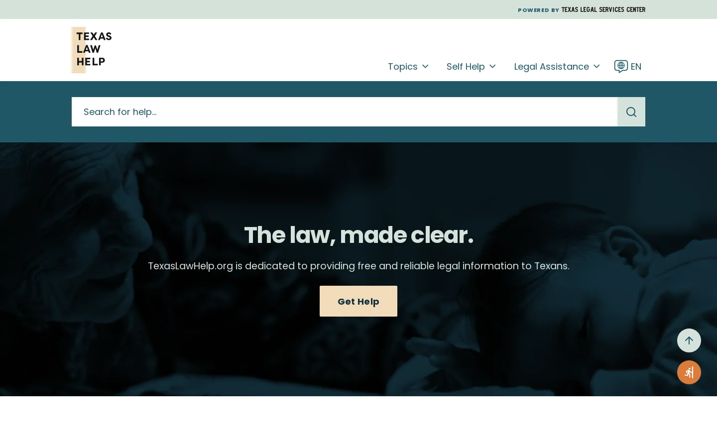 Texas Law Help Homepage screenshot