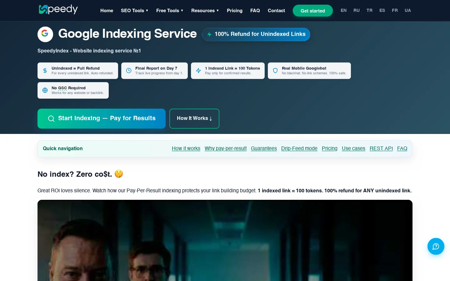 Google Indexing Service & Link Indexer: Pay Per Result | SpeedyIndex Homepage screenshot