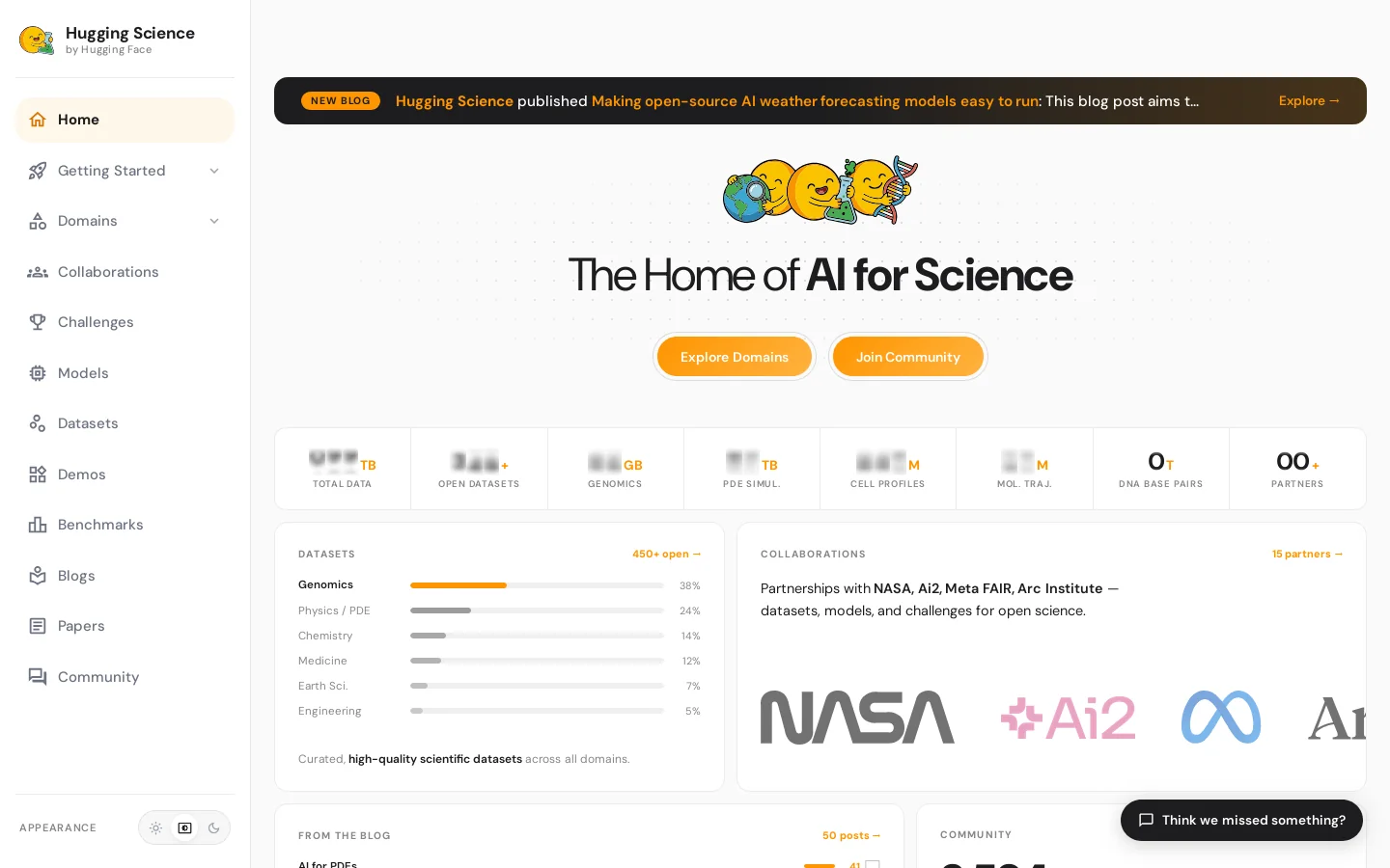 Hugging Science Homepage screenshot