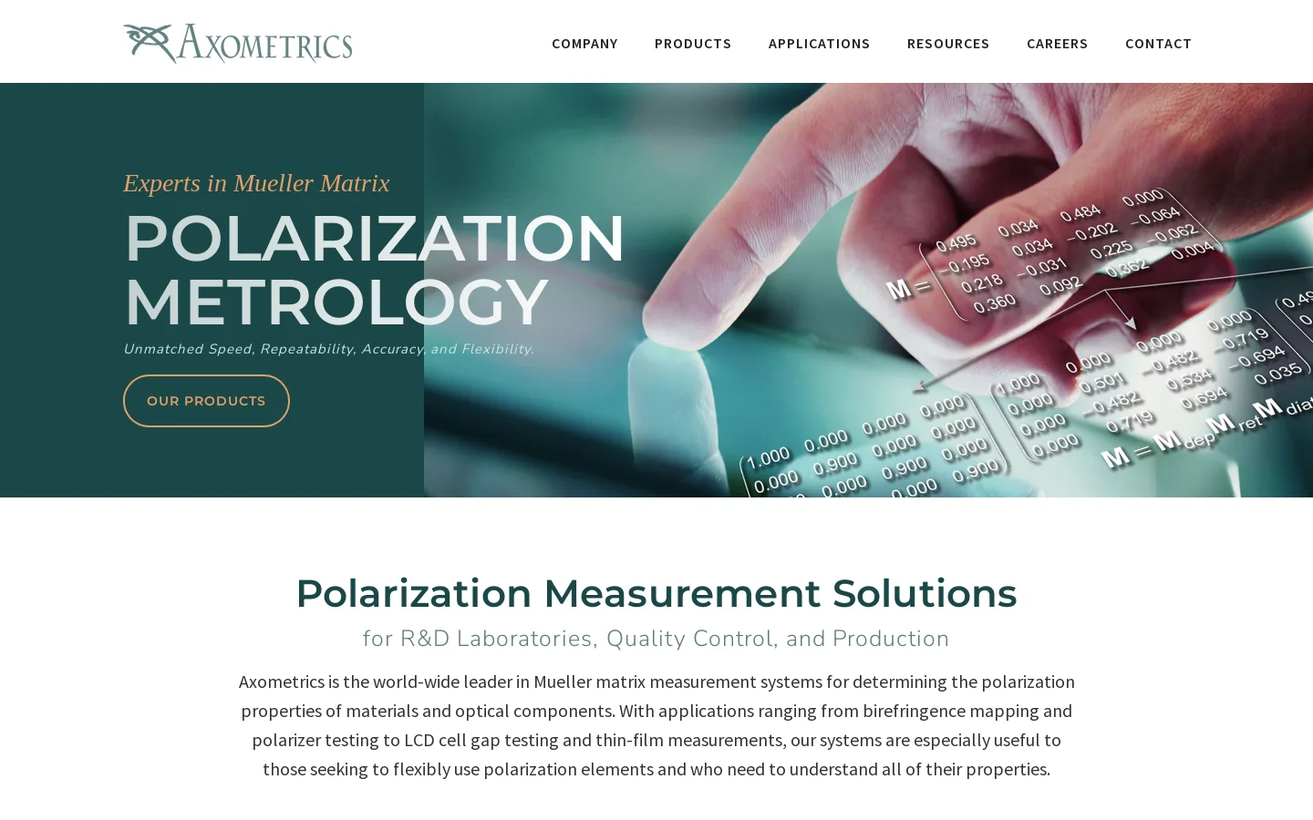 Axometrics Homepage screenshot