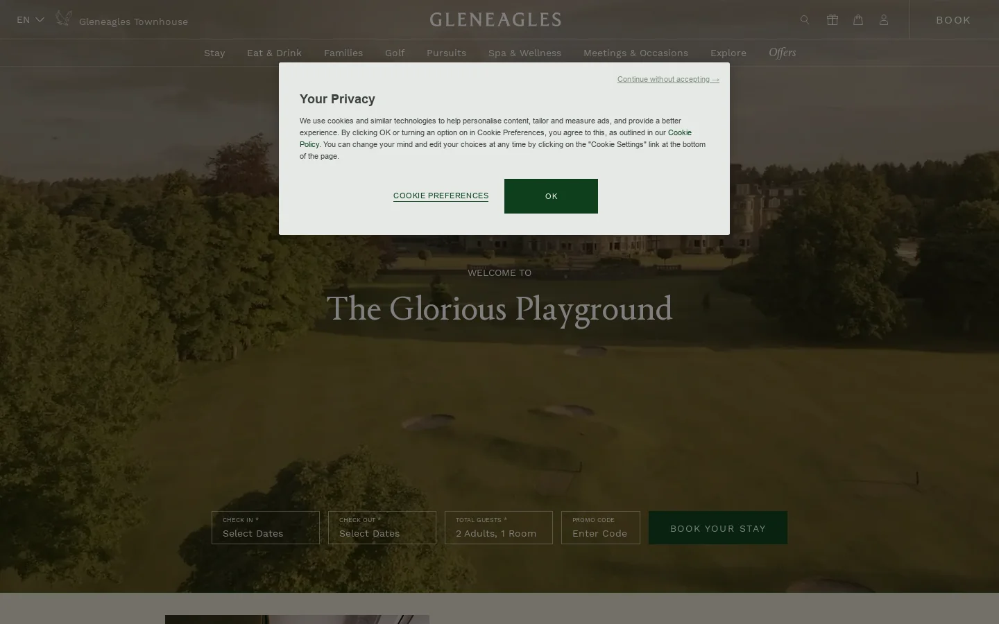 Gleneagles Homepage screenshot