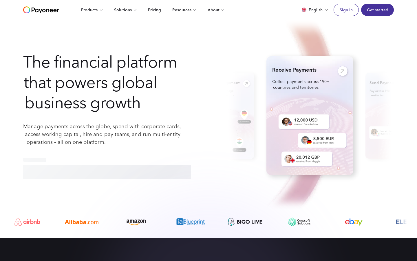 Payoneer Homepage screenshot
