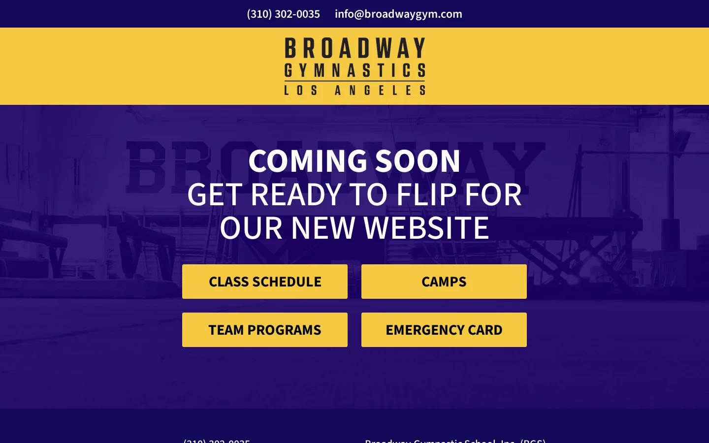 Broadway Gymnastic School Homepage screenshot