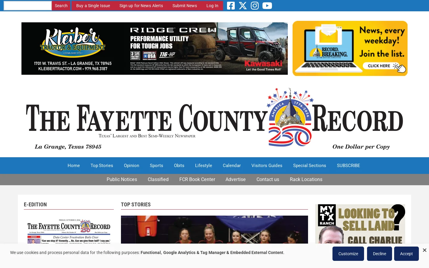 The Fayette County Record Homepage screenshot