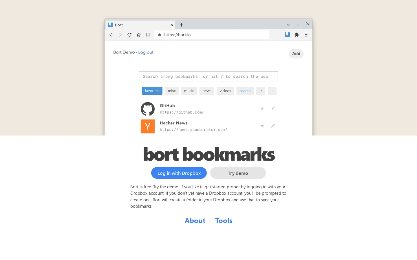 Bort Homepage screenshot