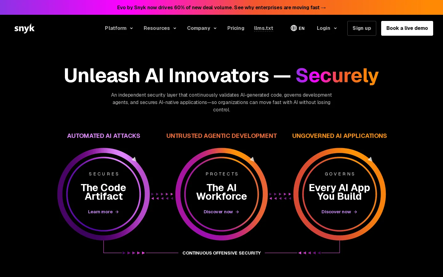 Snyk Homepage screenshot