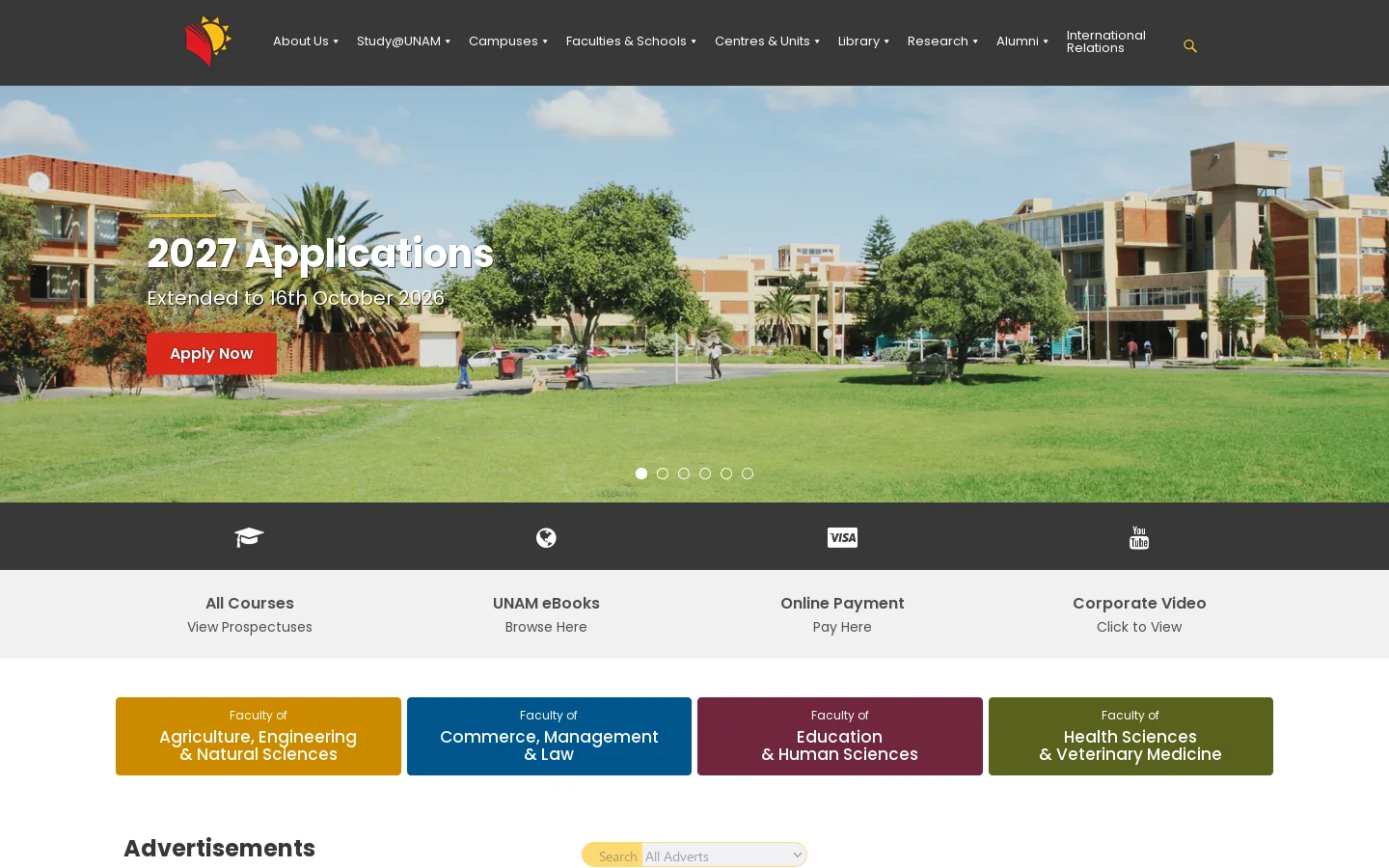 University of Namibia | Open your mind Homepage screenshot