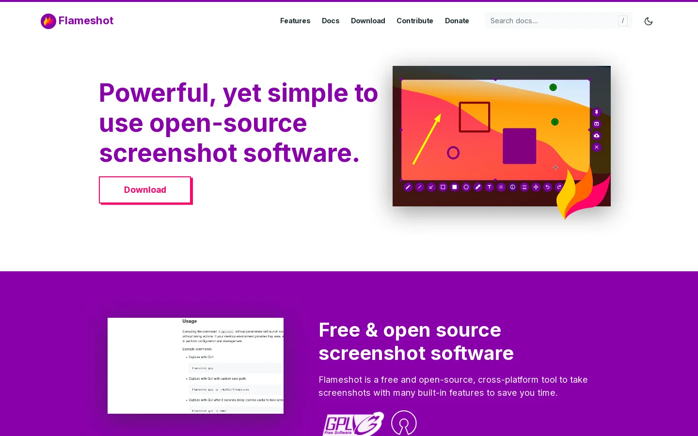 Flameshot Homepage screenshot