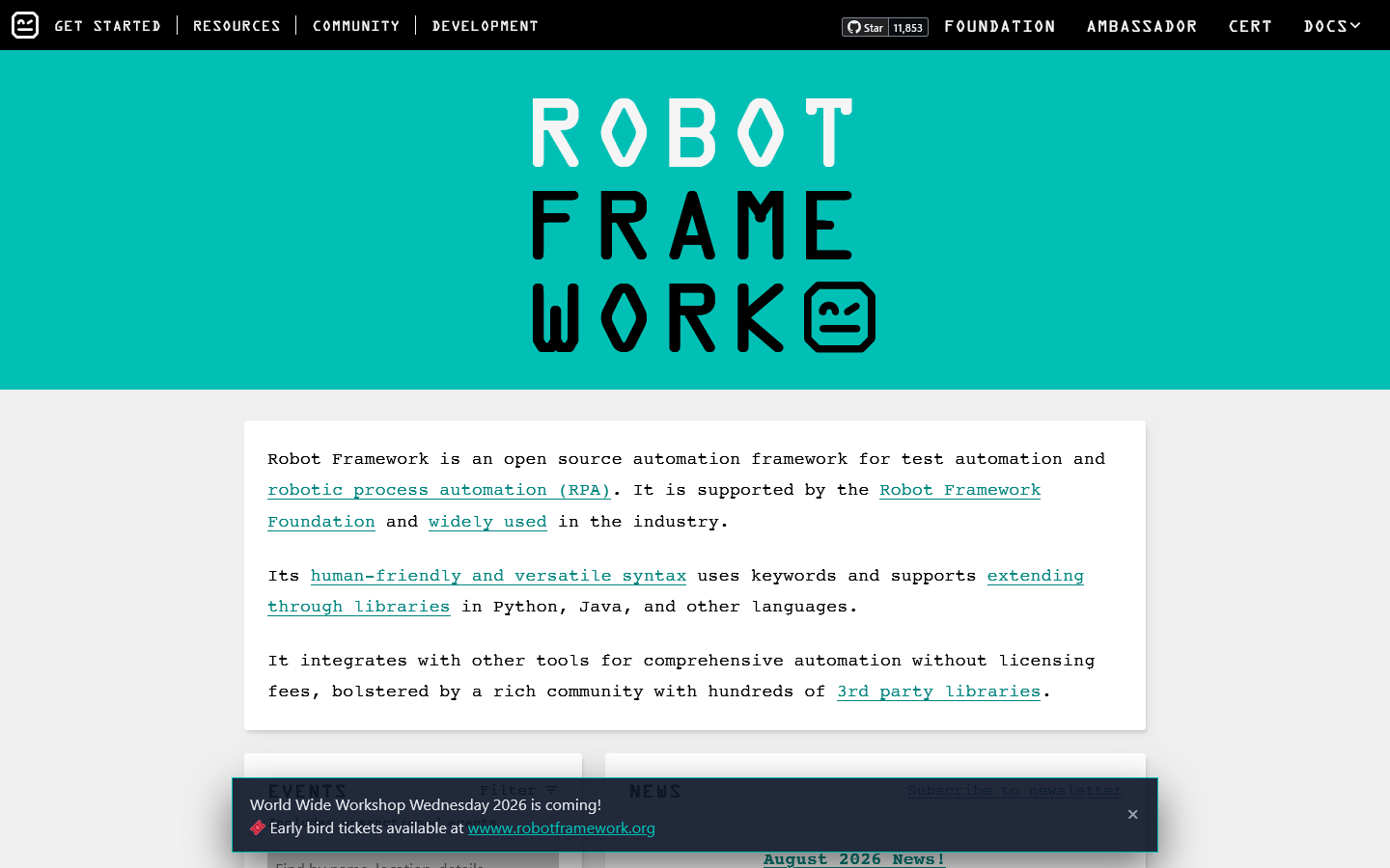 Robot Framework Homepage screenshot