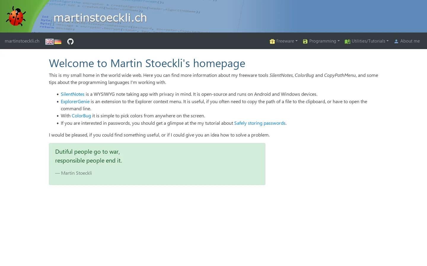 Martin Stoeckli Homepage screenshot