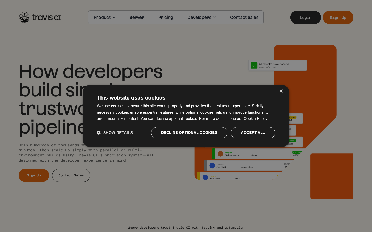 Travis CI Homepage screenshot