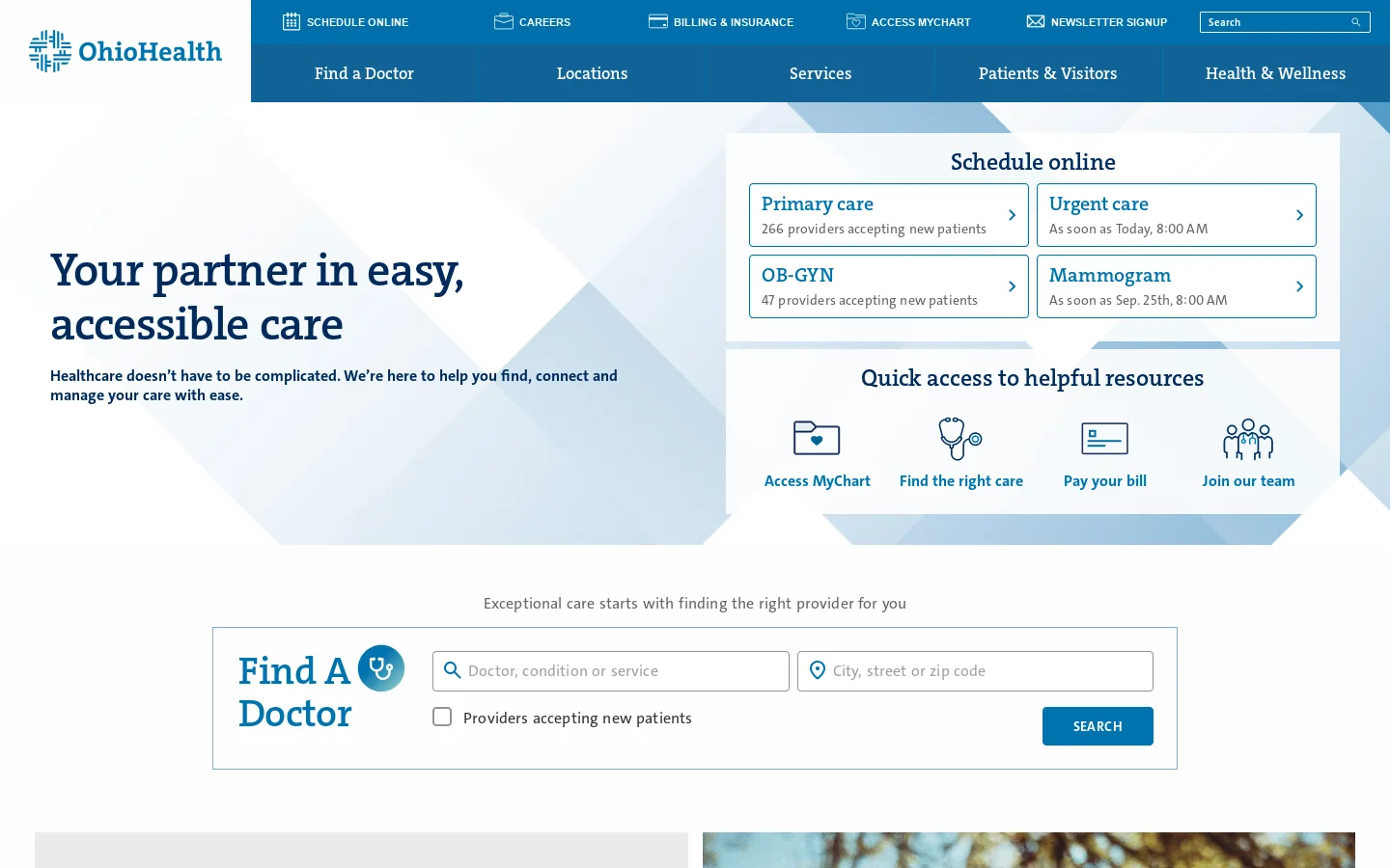 OhioHealth Homepage screenshot
