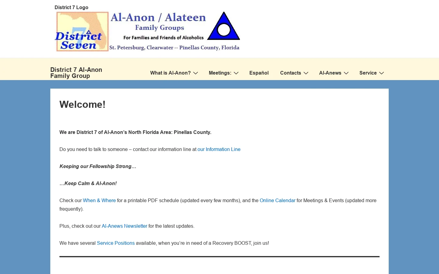Welcome! - District 7 Al-Anon Family Group Homepage screenshot