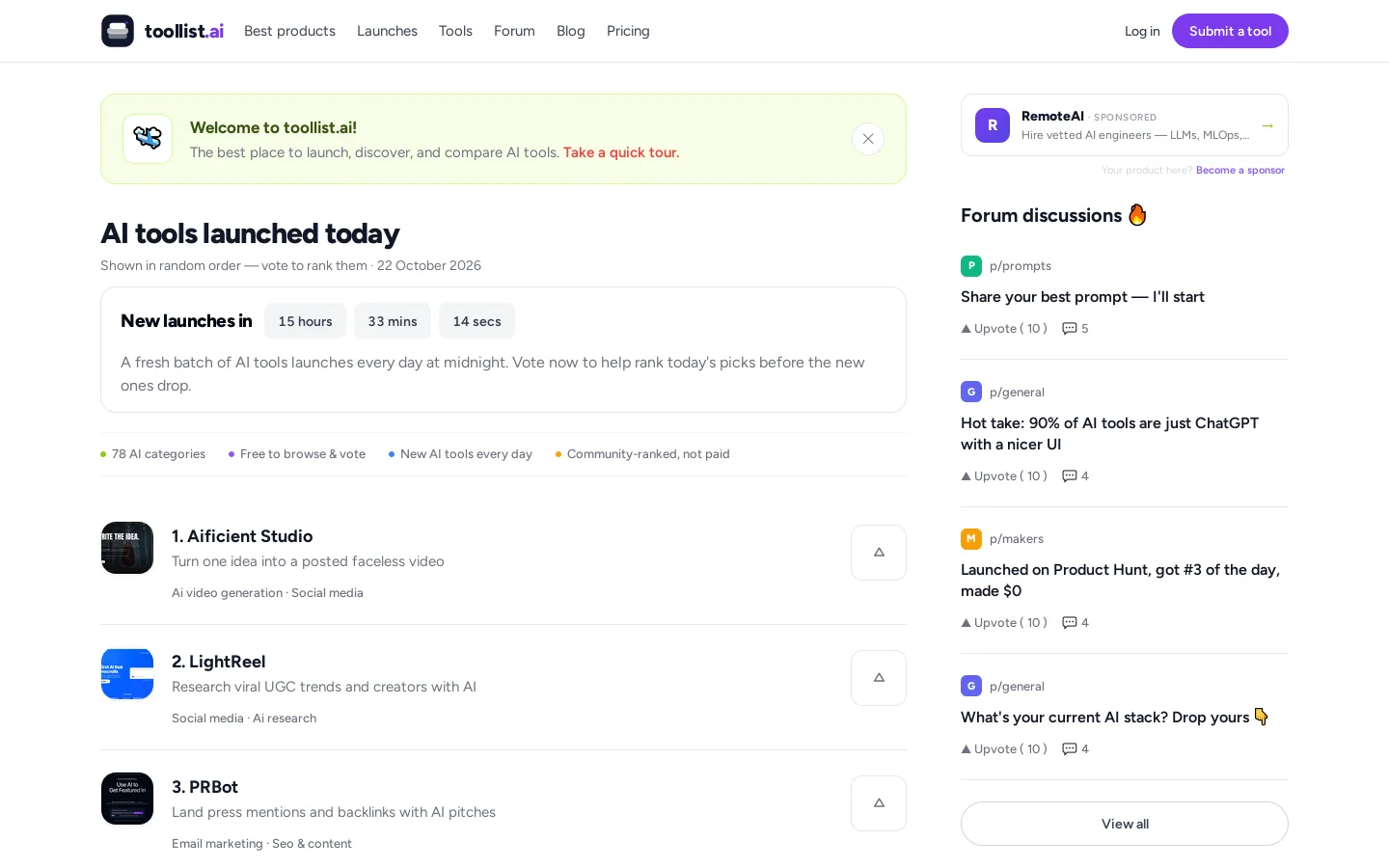 toollist.ai Homepage screenshot