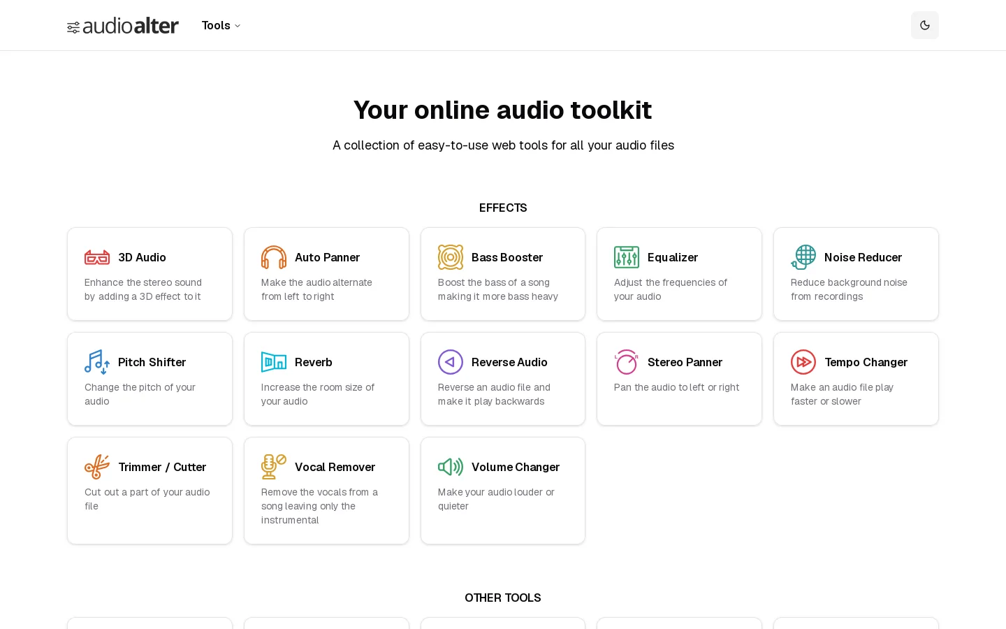 Audioalter Homepage screenshot