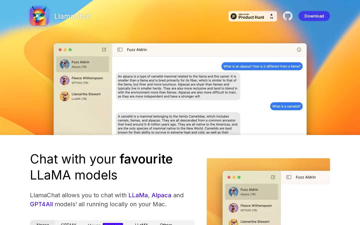 LlamaChat Homepage screenshot